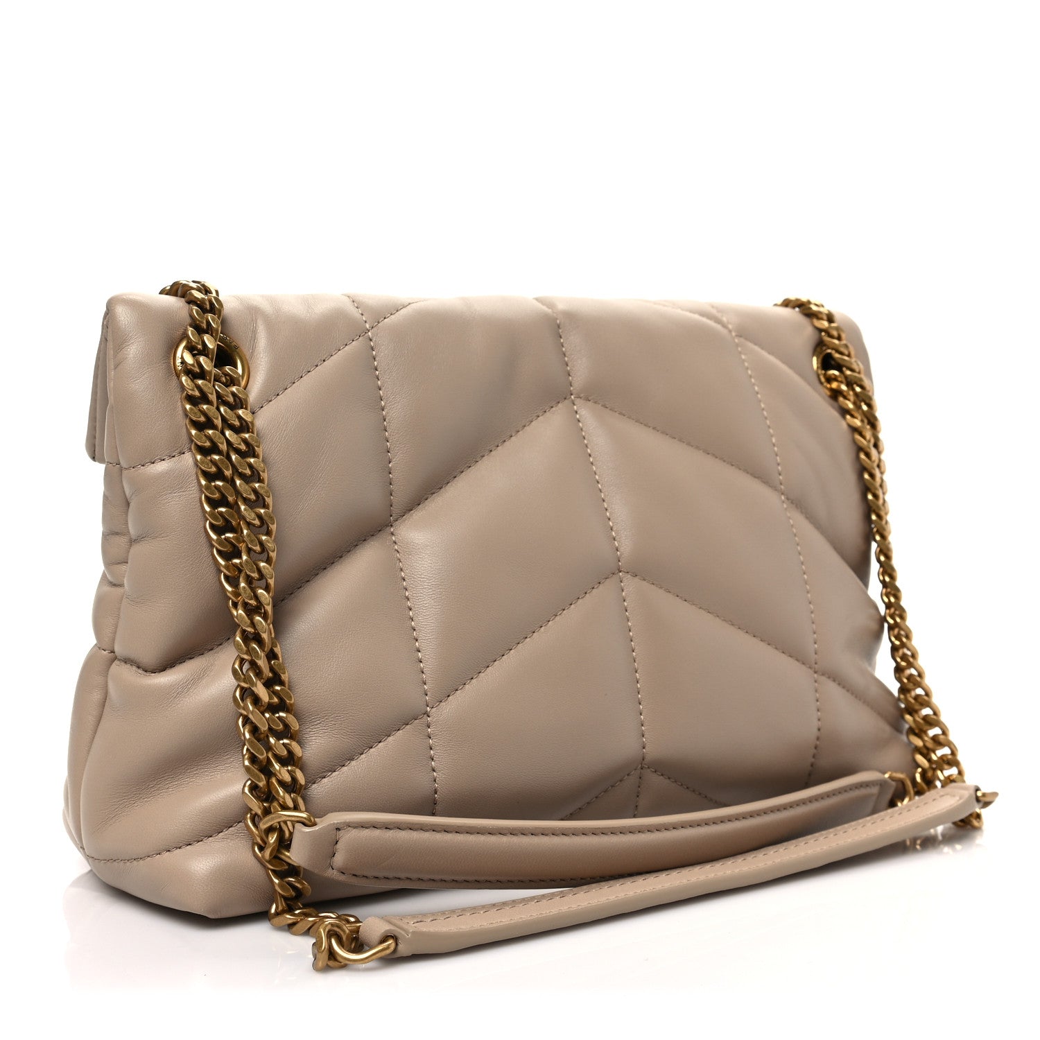 Saint Laurent Lambskin Quilted Small Loulou Puffer Monogram Chain Satchel Dark Beige 3 of 7