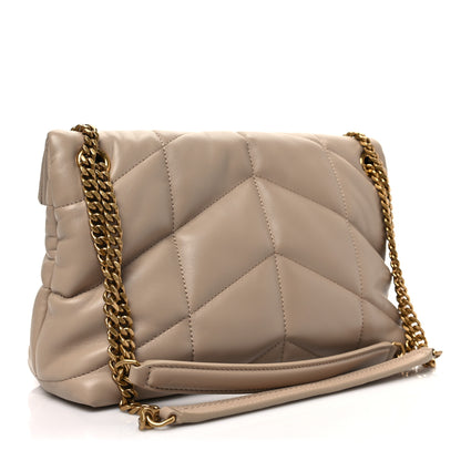 Saint Laurent Lambskin Quilted Small Loulou Puffer Monogram Chain Satchel Dark Beige 3 of 7