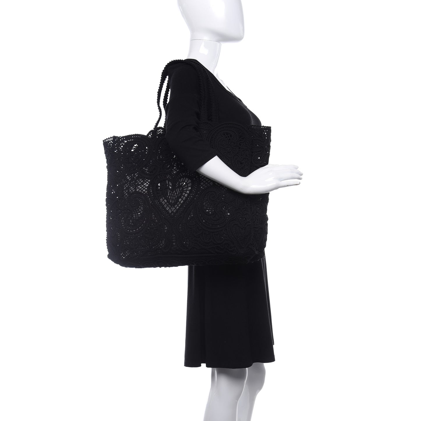 Cordonetto Lace Large Beatrice Tote Black