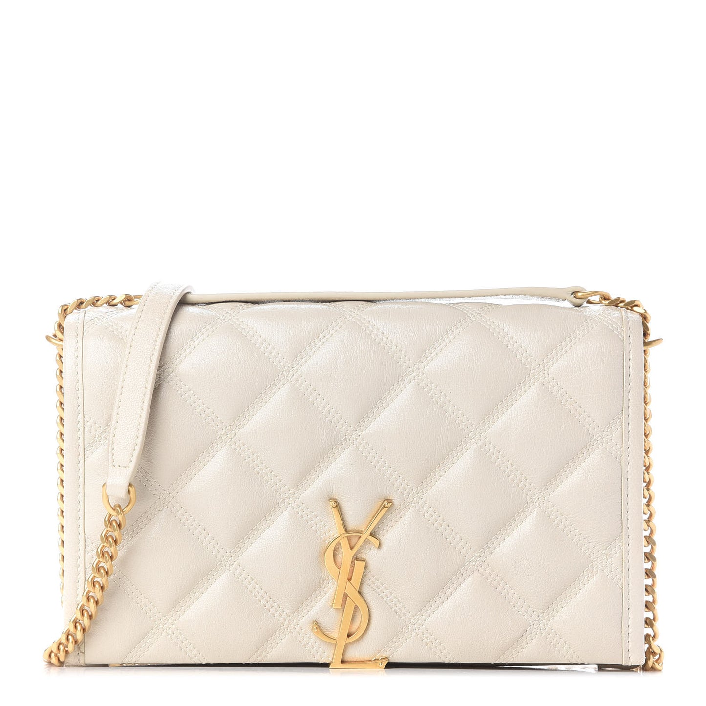 Lambskin Diamond Quilted Becky Chain Wallet Blanc Vintage