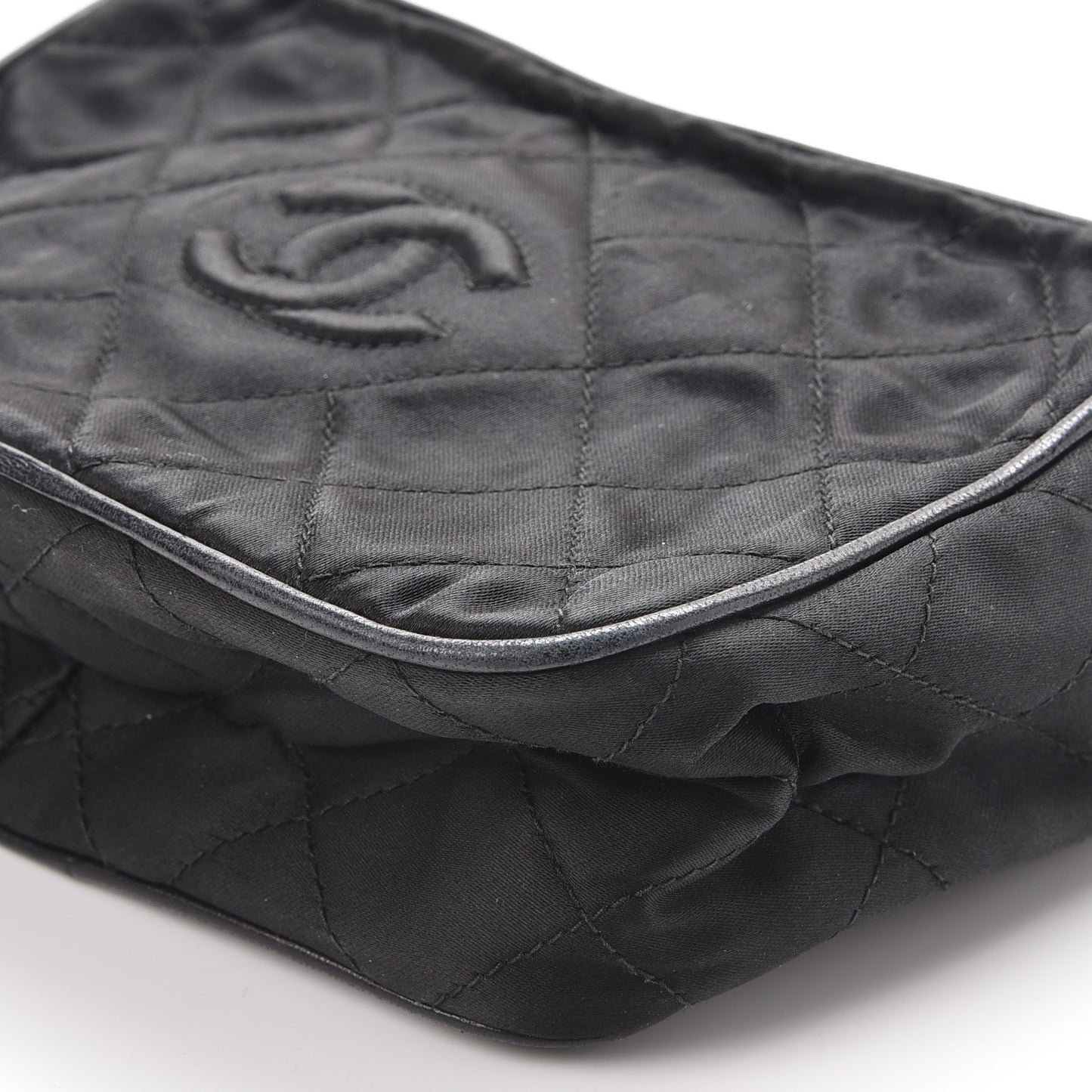 Satin Quilted Tassel Camera Case Black