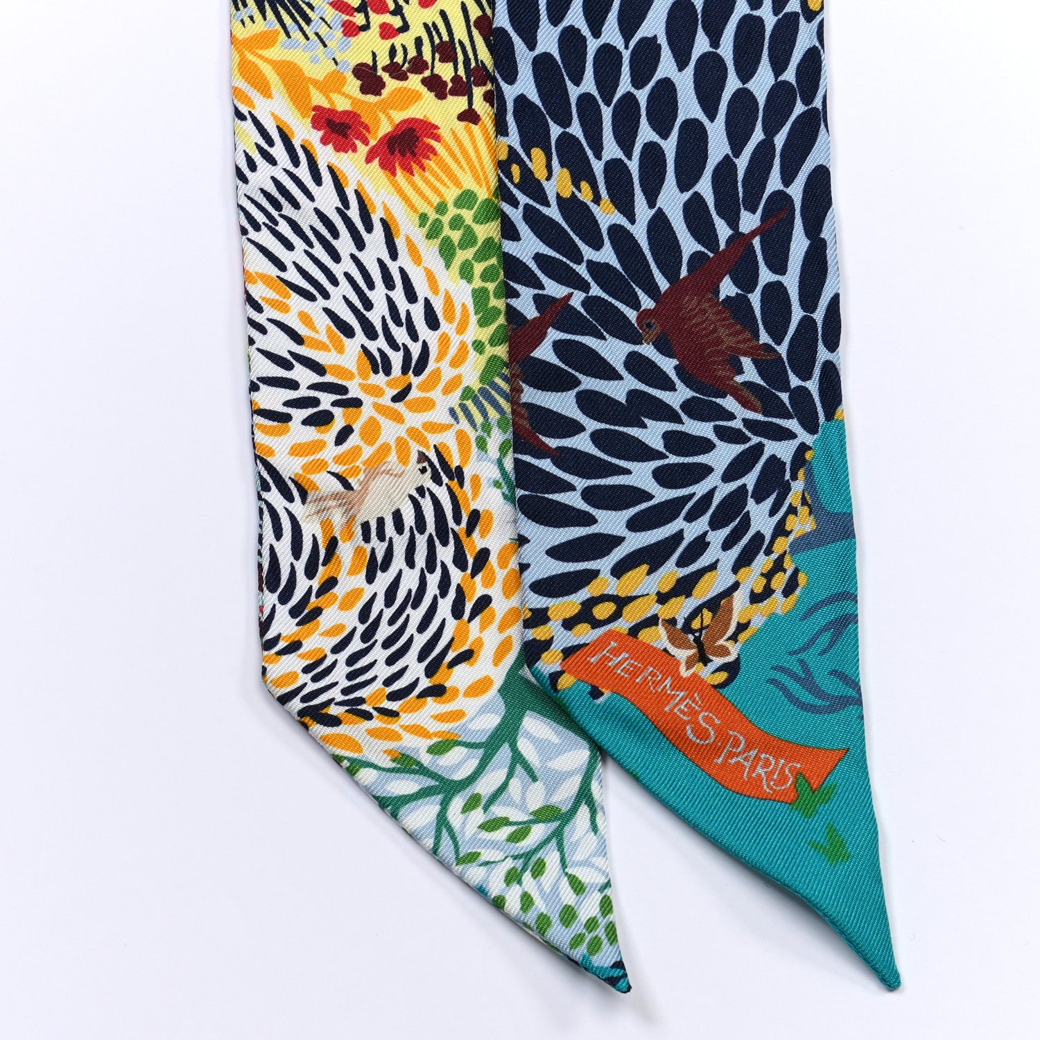 Hermes Silk Dans un Jardin Anglais Twilly Canard Vert Jaune 2 of 4