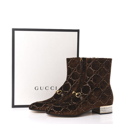 Gucci Velvet GG Monogram Crystal Horsebit Ankle Boots 42 Brown Vintage Cocoa 9 of 9