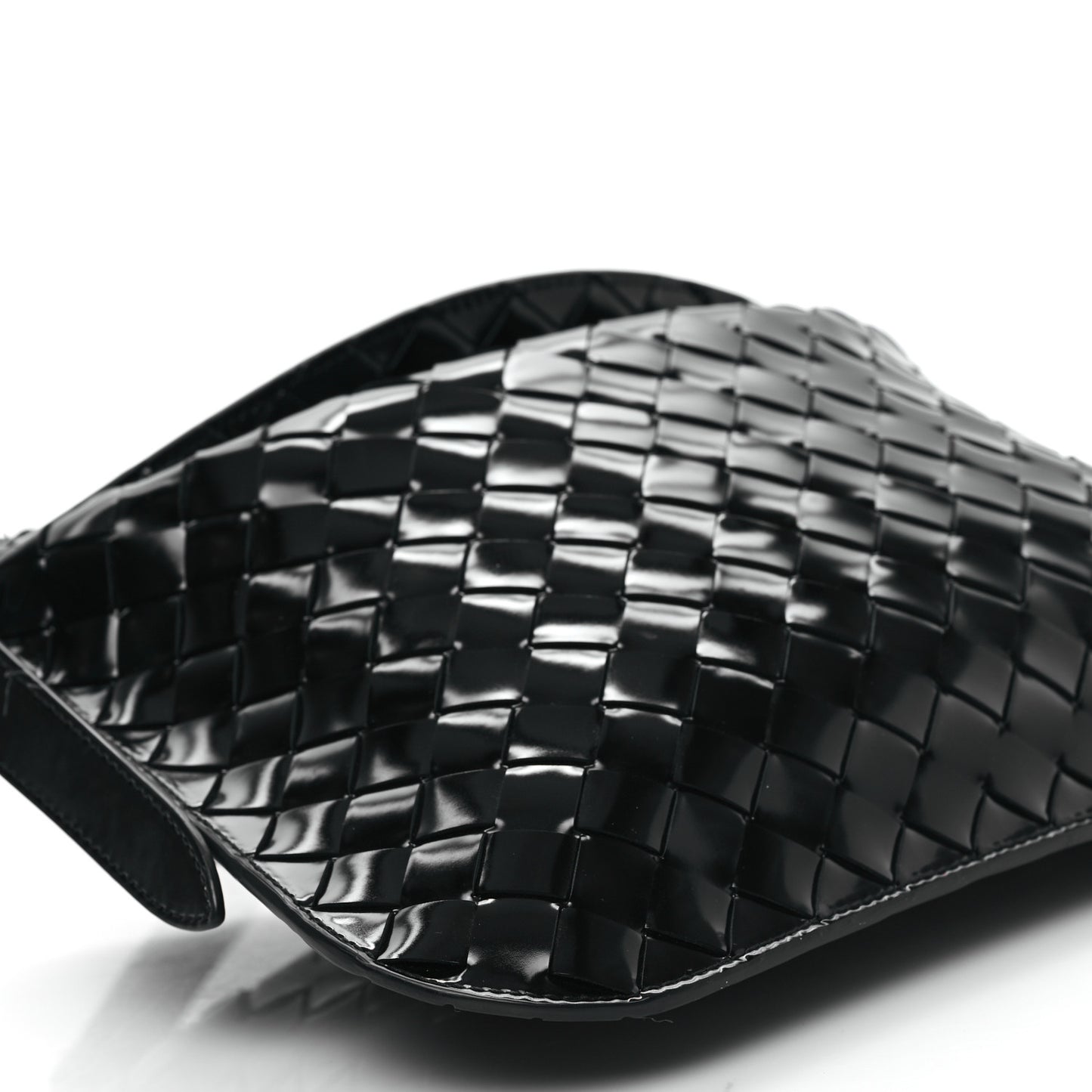 Patent Intrecciato Shoulder Bag Black