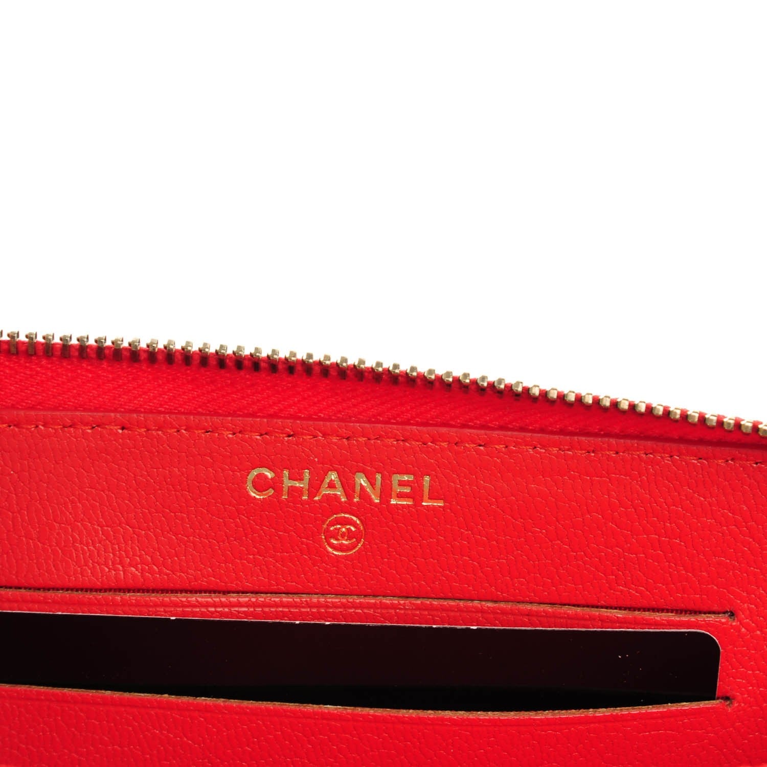 Chanel Shiny Goatskin Diagonal Quilted Small Zip Around Wallet Red 6 of 8