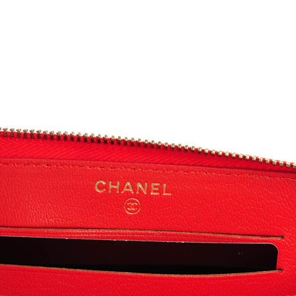 Chanel Shiny Goatskin Diagonal Quilted Small Zip Around Wallet Red 6 of 8