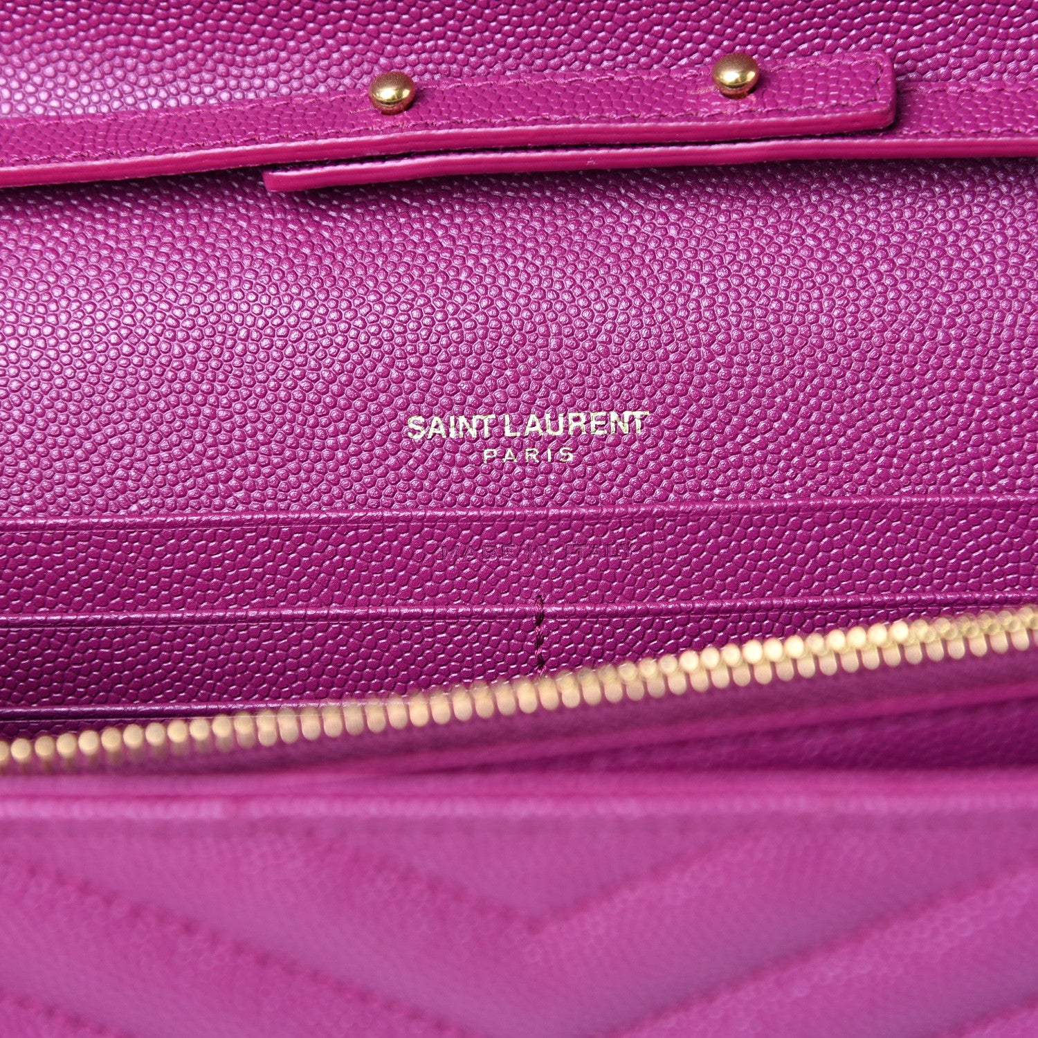 Saint Laurent Grain De Poudre Matelasse Chevron Monogram Chain Wallet Dark Grape 5 of 11