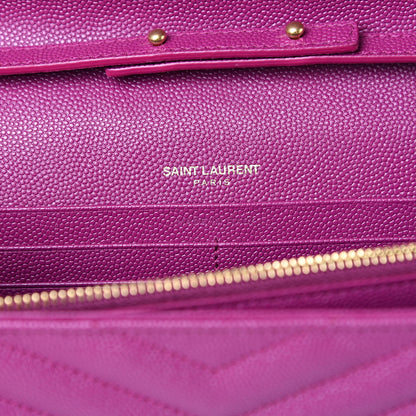 Saint Laurent Grain De Poudre Matelasse Chevron Monogram Chain Wallet Dark Grape 5 of 11