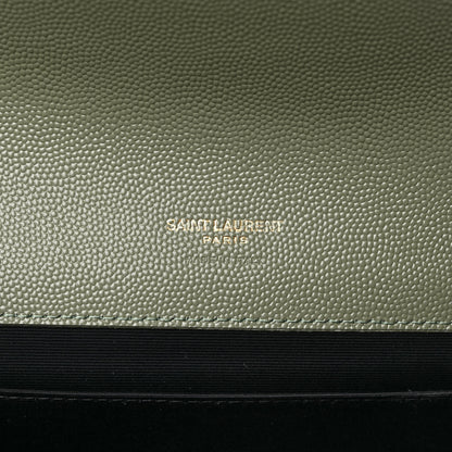Saint Laurent Grain De Poudre Matelasse Chevron Monogram Envelope Clutch Light Sage 6 of 8