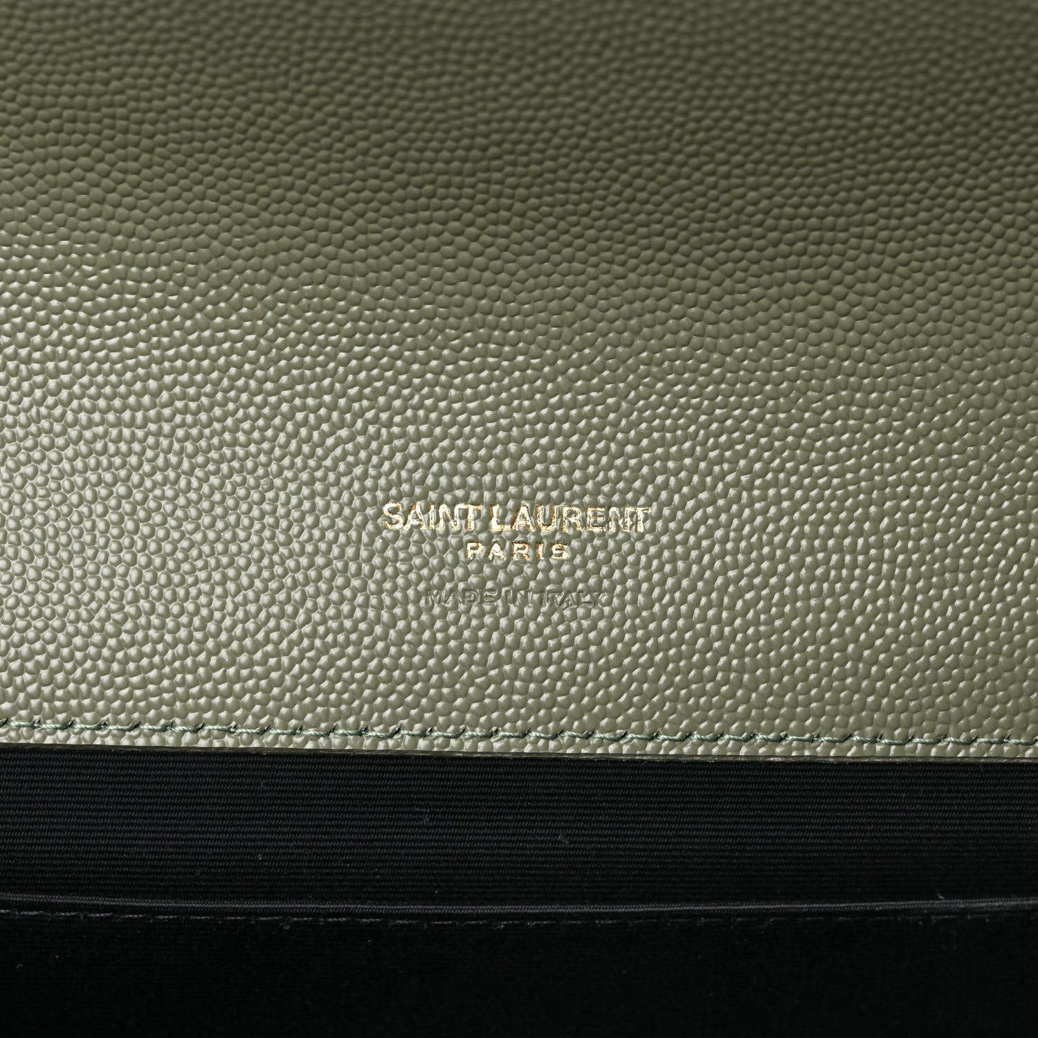 Saint Laurent Grain De Poudre Matelasse Chevron Monogram Envelope Clutch Light Sage 6 of 8