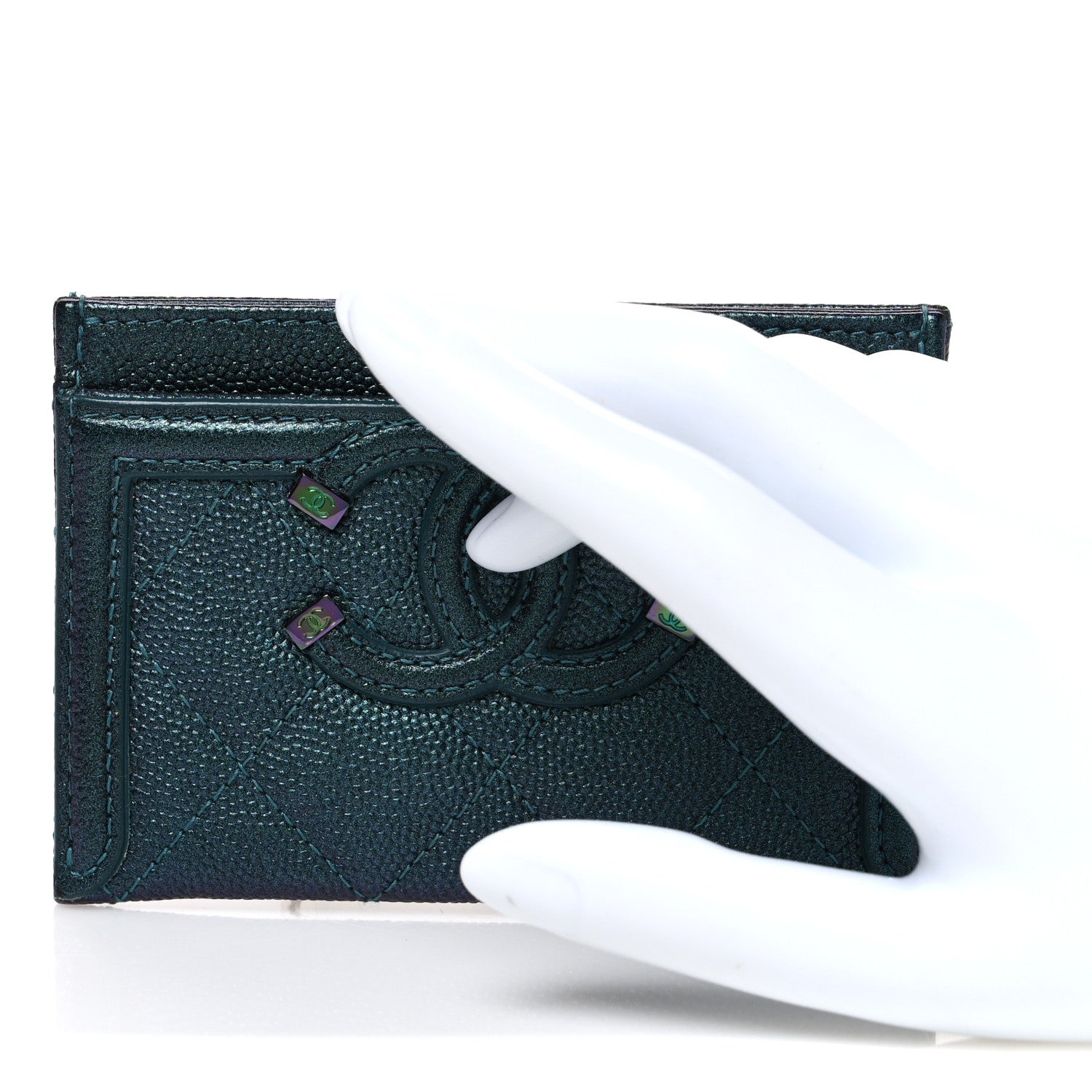 Chanel Iridescent Caviar Quilted Filigree Card Holder Dark Turquoise 2 of 8