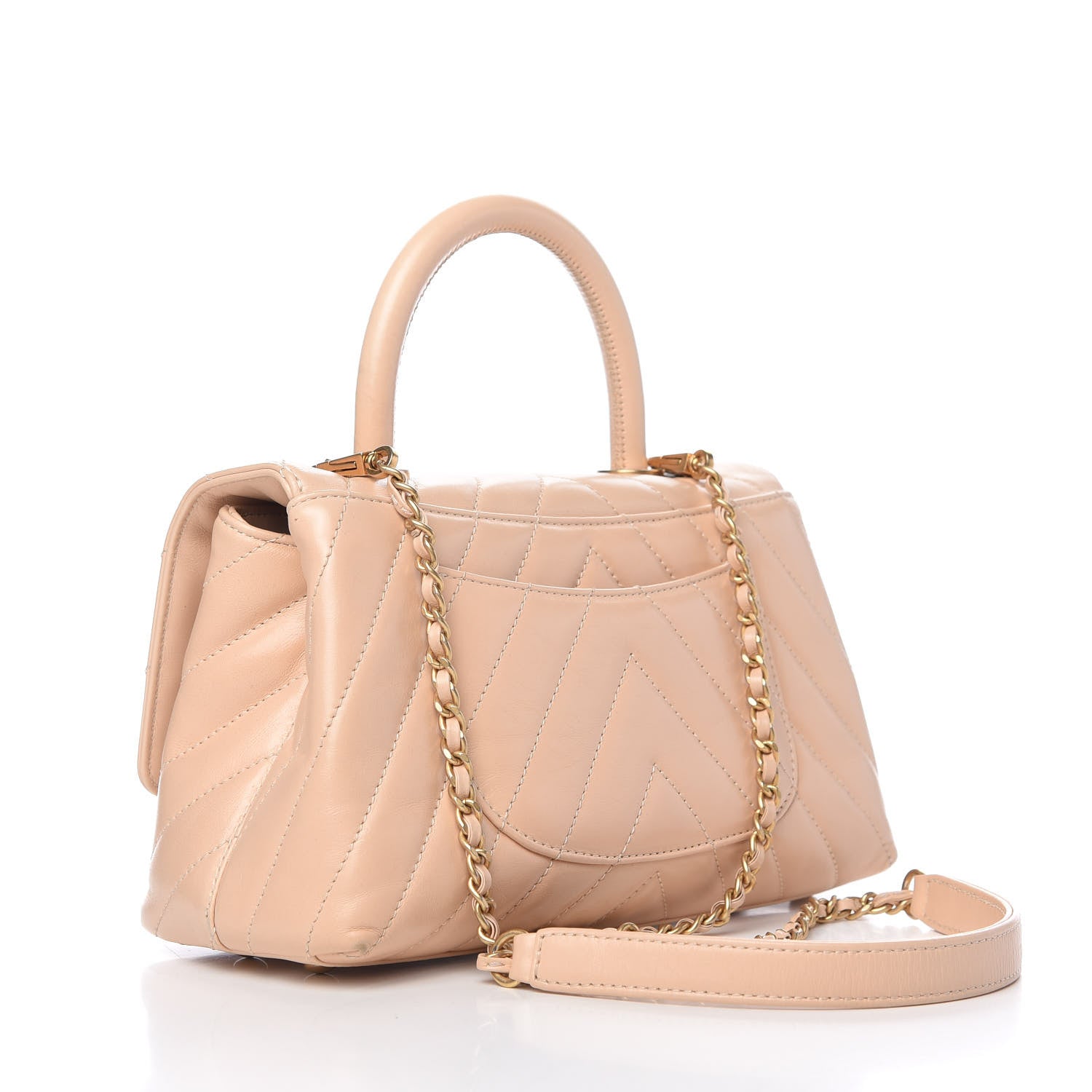 Chanel Calfskin Chevron Quilted Mini Coco Handle Flap Beige 3 of 10