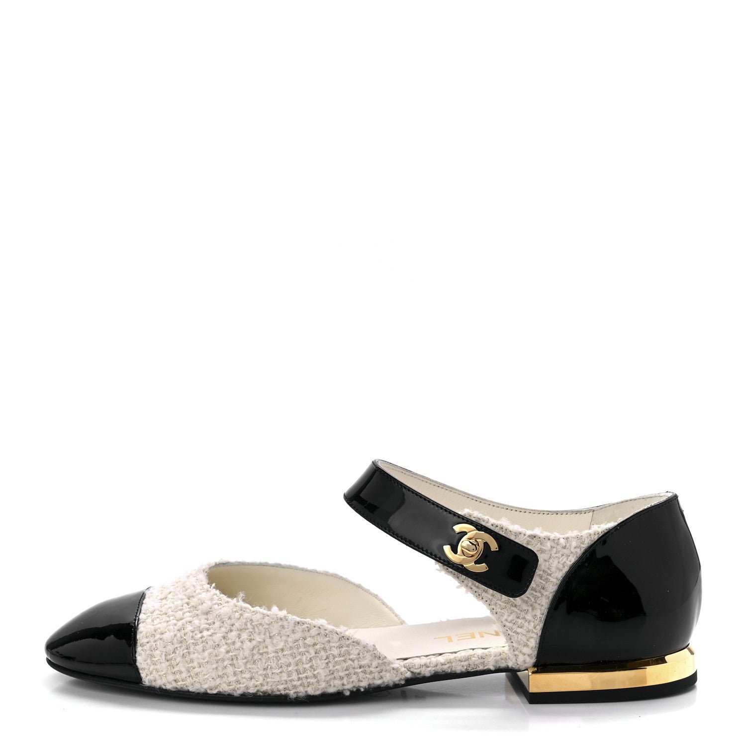 Chanel Tweed Patent Cap Toe Ballerina Flats 38 White Black 1 of 11