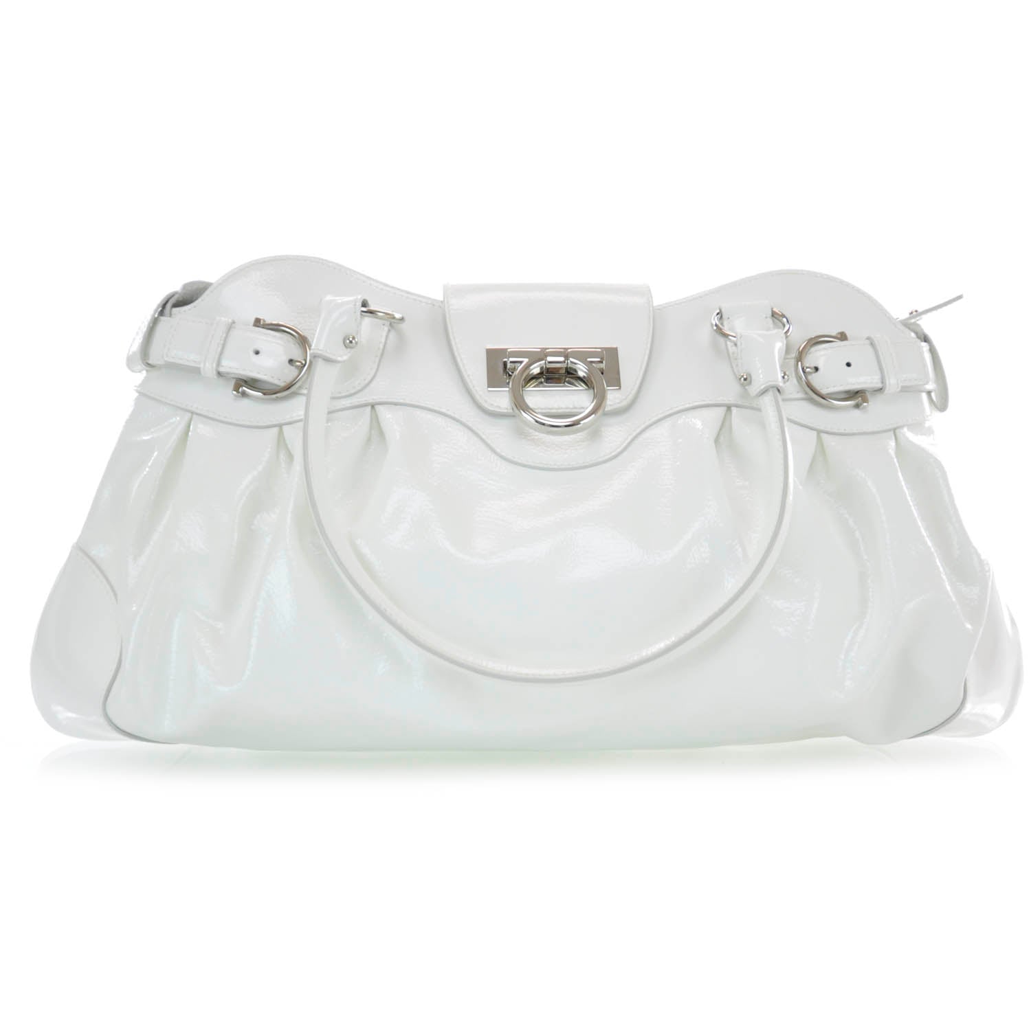 FASHIONPHILE SALVATOREFERRAGAMOPatentLeatherMarisaWhite 1 of 8