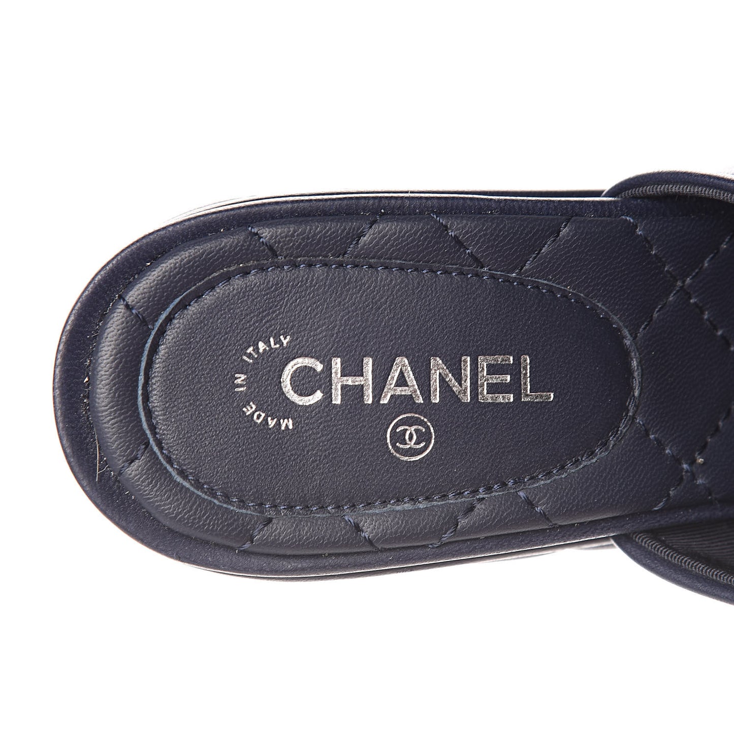 Lambskin Quilted CC Chain Mules 38.5 Navy