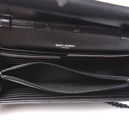 Saint Laurent Grain De Poudre Matelasse Chevron Monogram Chain Wallet Black 4 of 9