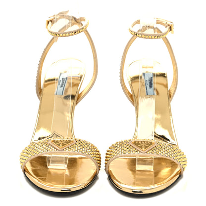 Prada Satin Crystal Triangle Modellerie 100mm Sandals 40 Platino 2 of 8
