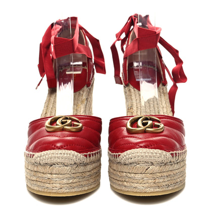 Gucci Nappa Matelasse GG Marmont Ankle Wrap Platform 35/120mm Espadrille Wedges 36.5 Hibiscus Red 2 of 10
