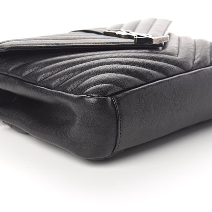 Saint Laurent Sheepskin Matelasse Chevron Monogram Medium College Bag Black 7 of 8
