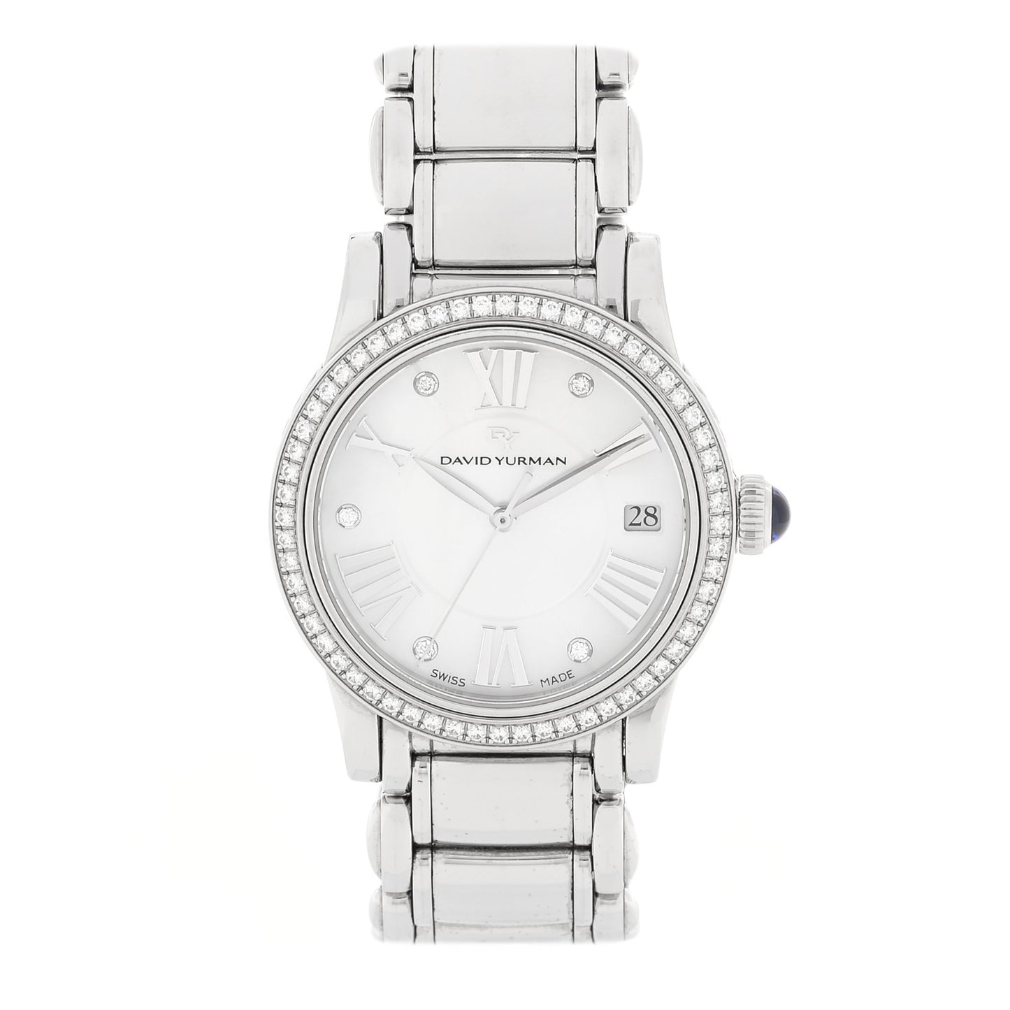 Stainless Steel Diamond Bezel Mother of Pearl 34mm Classic Quartz Watch