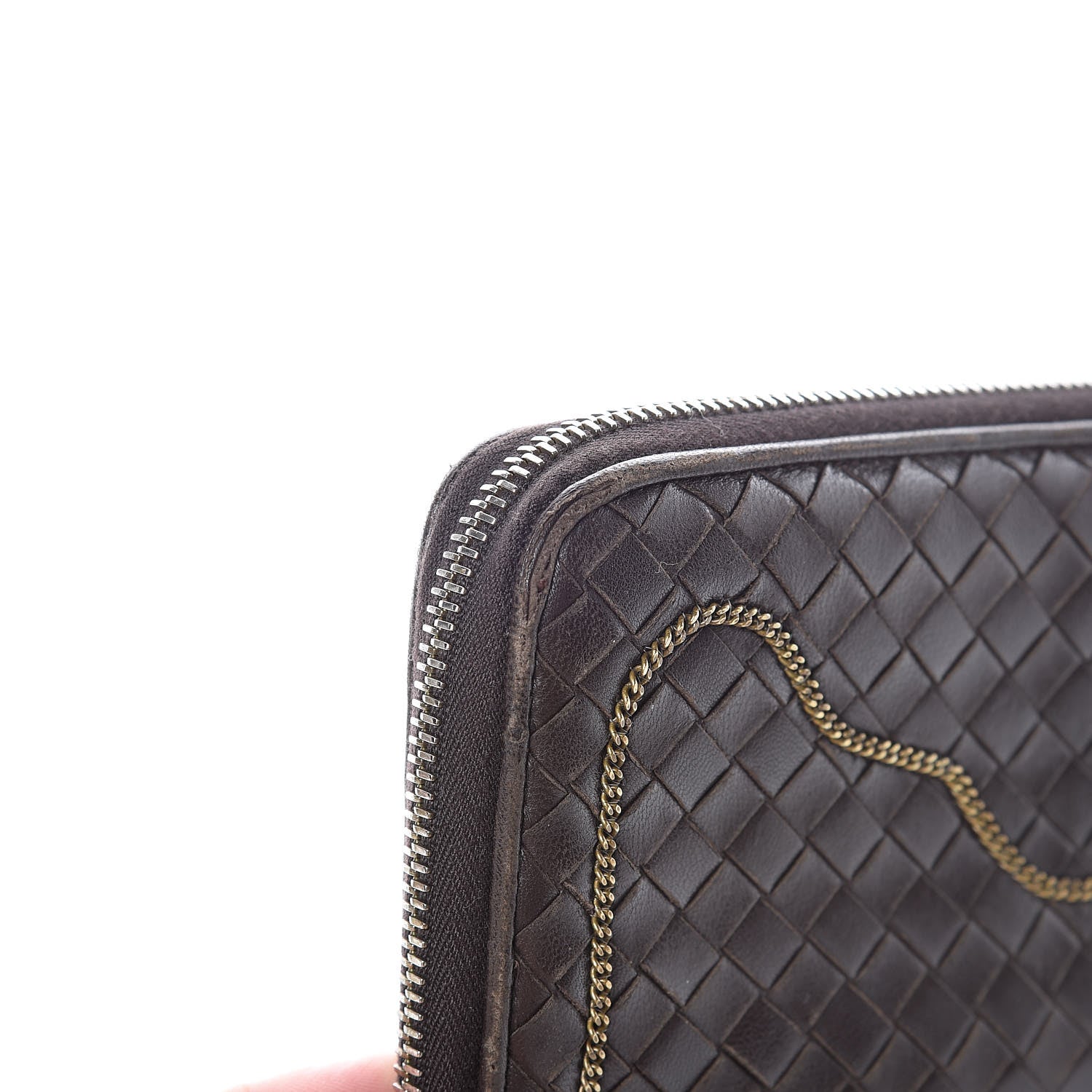 Bottega Veneta Nappa Intrecciato Zip Around Chain Wallet Ebano 10 of 20