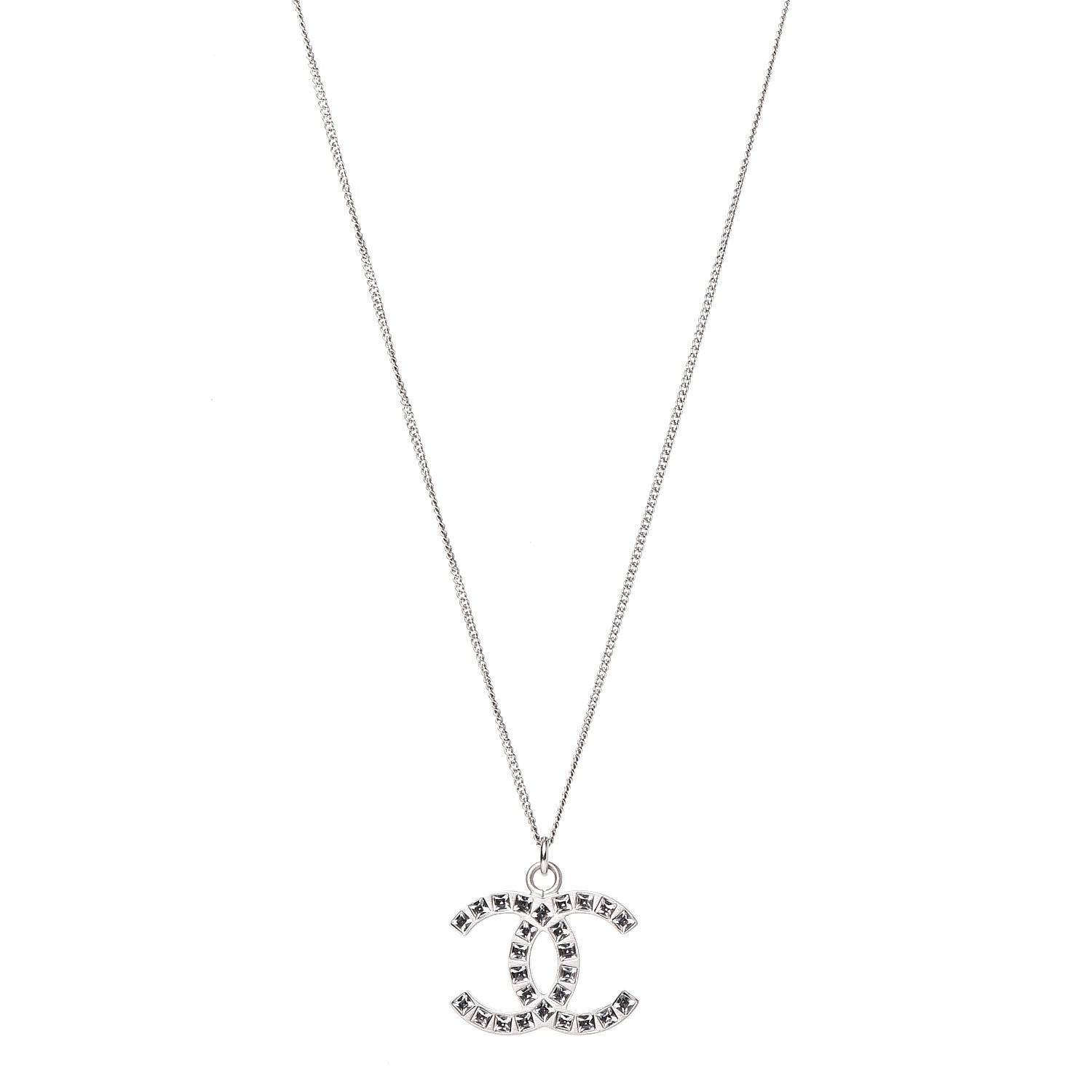 Chanel Baguette Crystal CC Necklace Silver 1 of 5