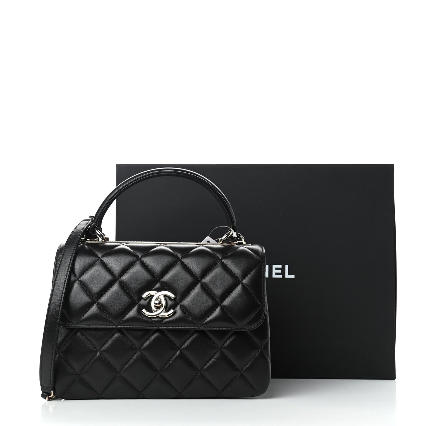 Lambskin Quilted Small Trendy CC Dual Handle Flap Bag Black