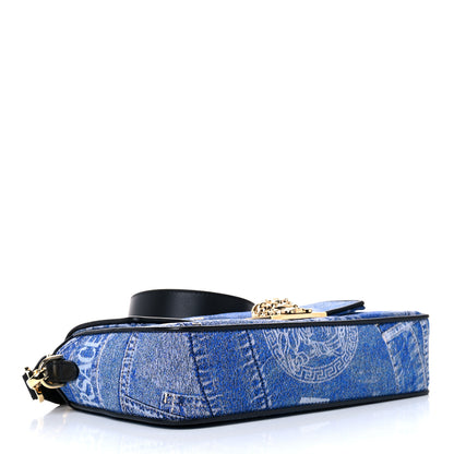 Versace X FENDI Fabric Calfskin Medusa Denim Patchwork Print Baguette Blue Black Gold 4 of 8