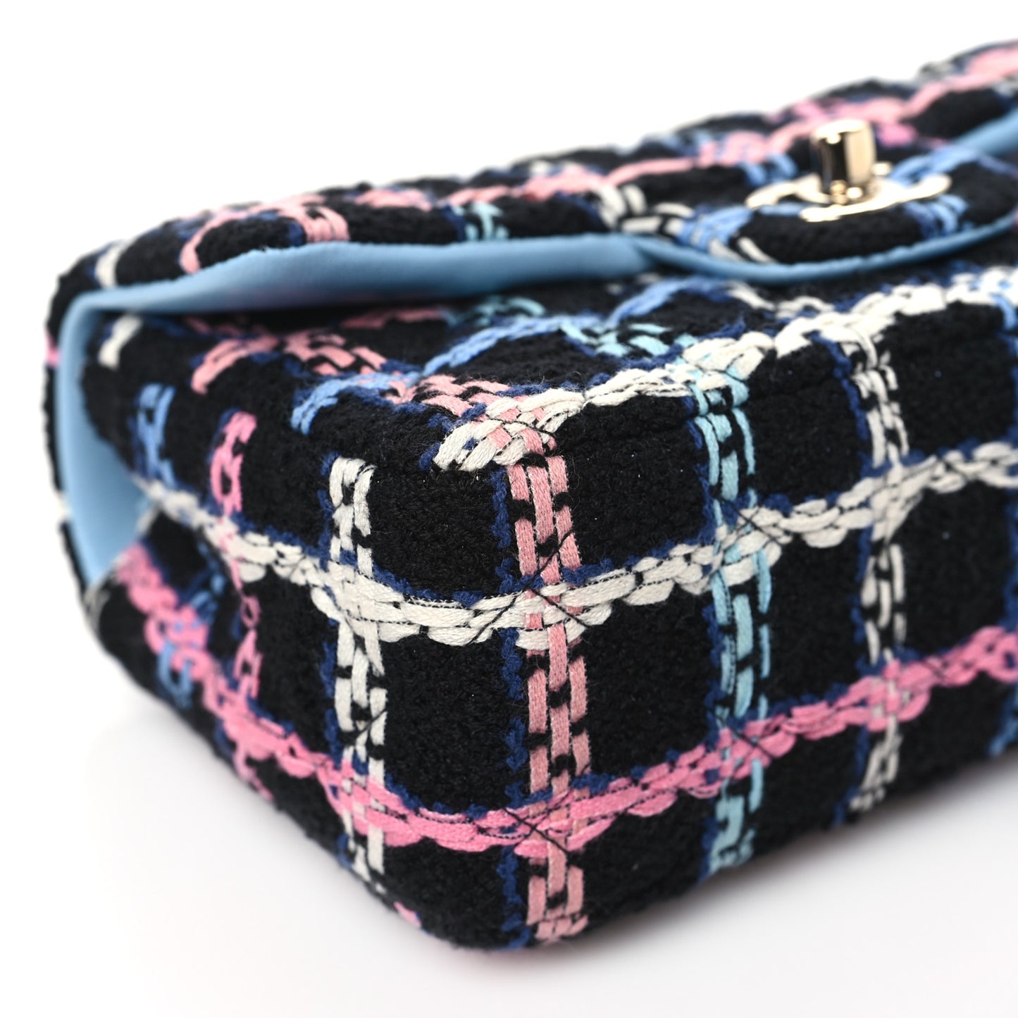 Tweed Quilted Mini Rectangular Flap Black Pink Blue Ecru