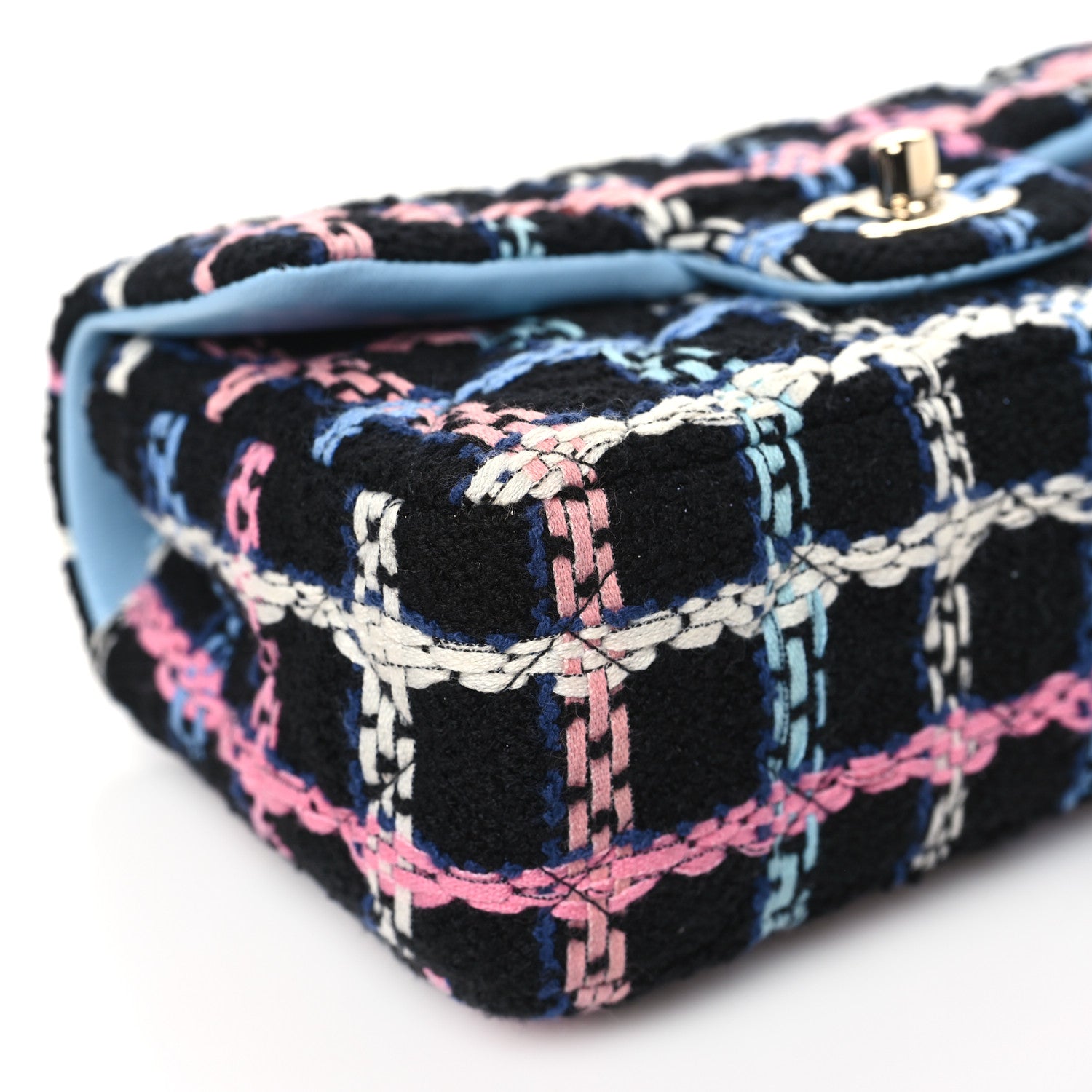 Chanel Tweed Quilted Mini Rectangular Flap Black Pink Blue Ecru 9 of 11