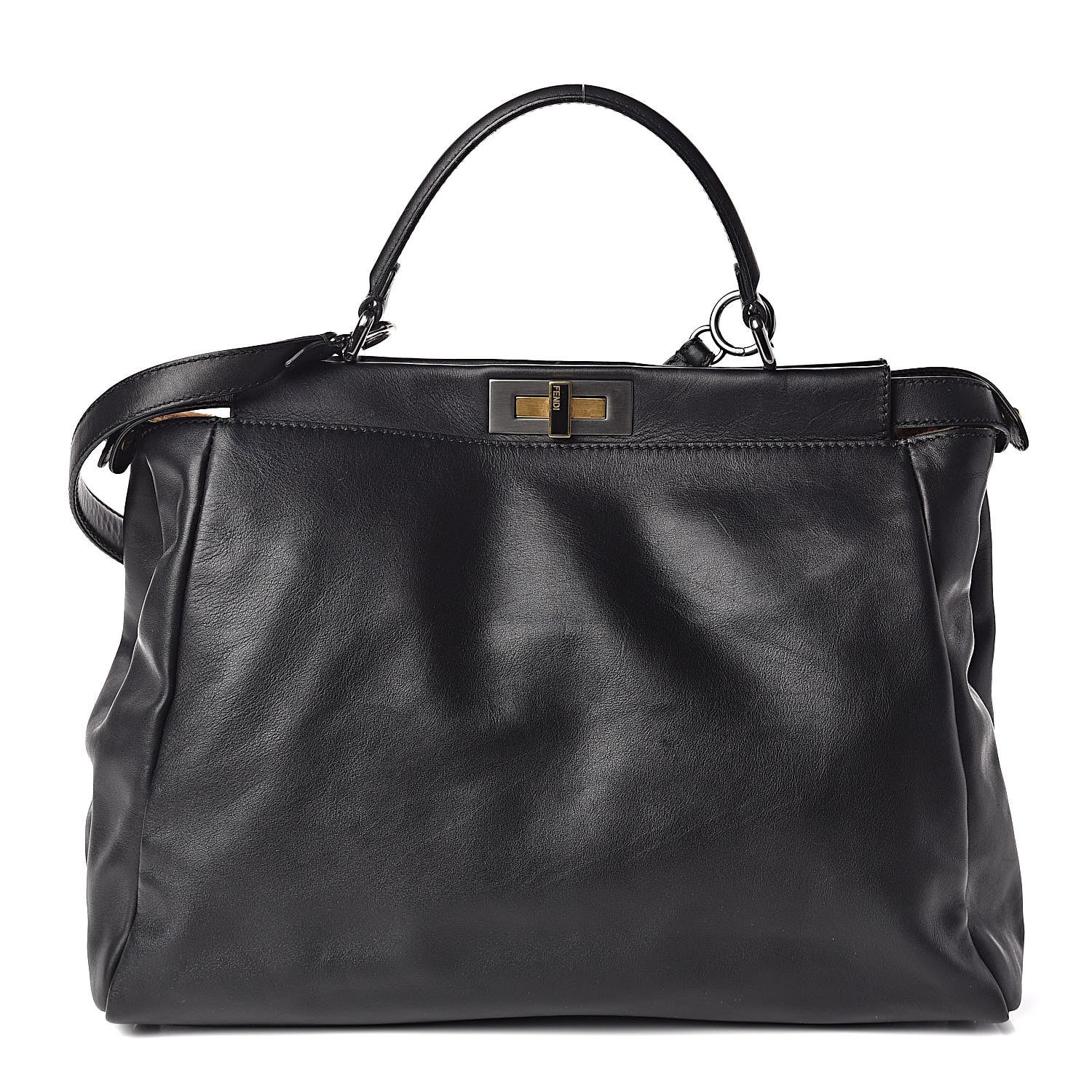 Fendi Calfskin Calf Hair Leopard Print Large Peekaboo Iconic Satchel Black 1 of 13