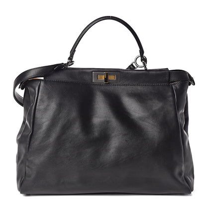 Fendi Calfskin Calf Hair Leopard Print Large Peekaboo Iconic Satchel Black 1 of 13