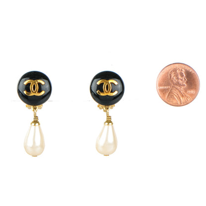 Chanel Pearl CC Drop Clip On Earrings Black Gold 2 of 5