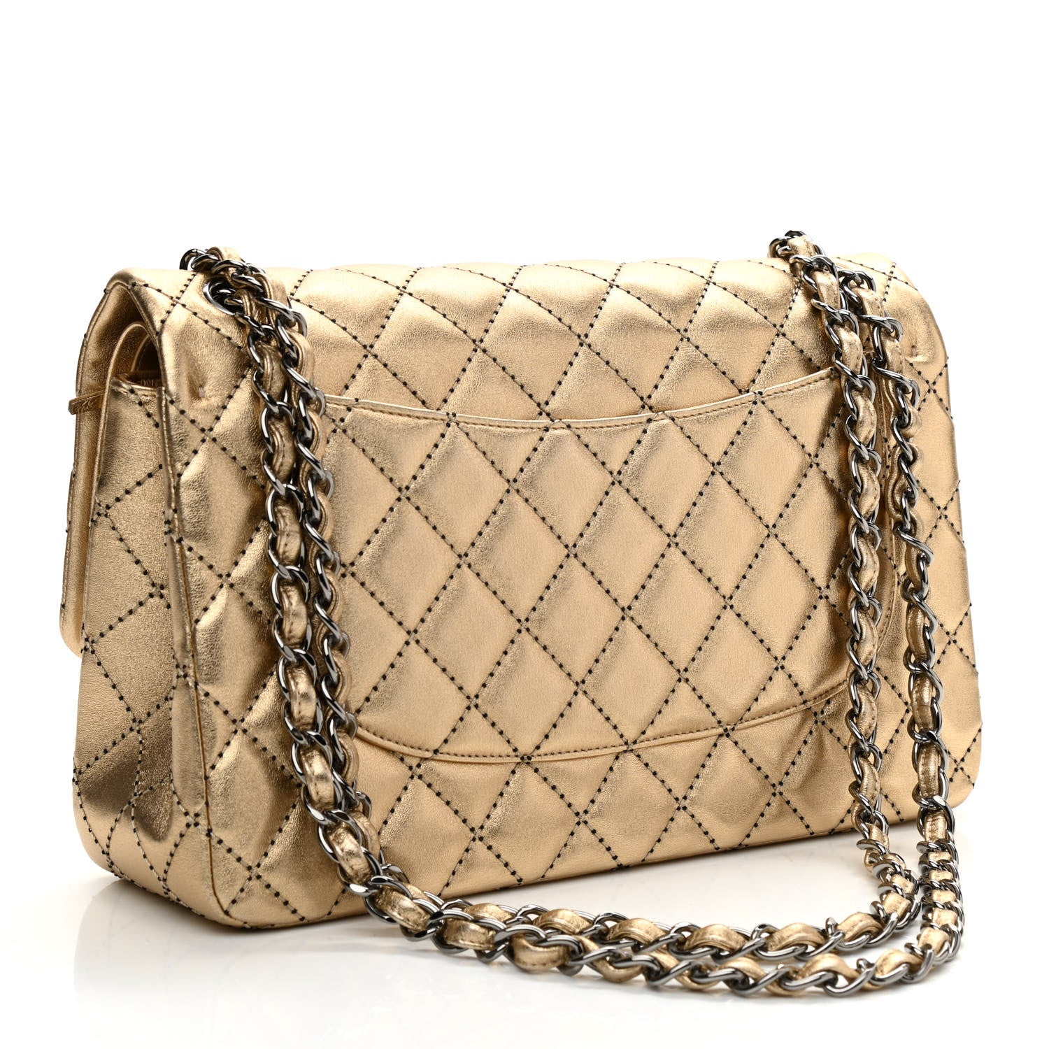 Chanel Metallic Washed Lambskin Quilted Jumbo Double Flap Dark Gold 3 of 9