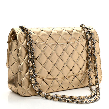 Chanel Metallic Washed Lambskin Quilted Jumbo Double Flap Dark Gold 3 of 9