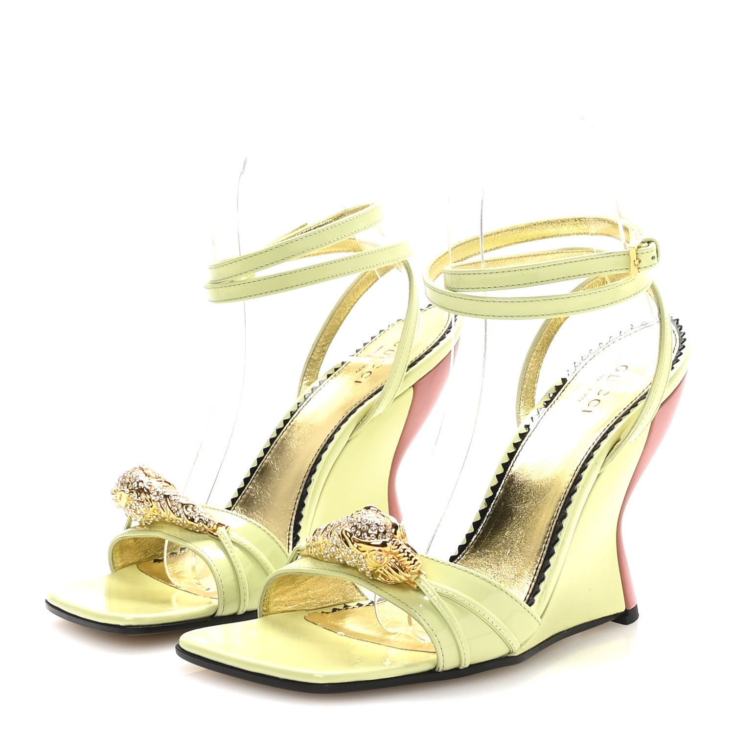 HANA　グッチ Gucci Regent Calfskin Crystal Snake Head Sandals 36 Pistachio