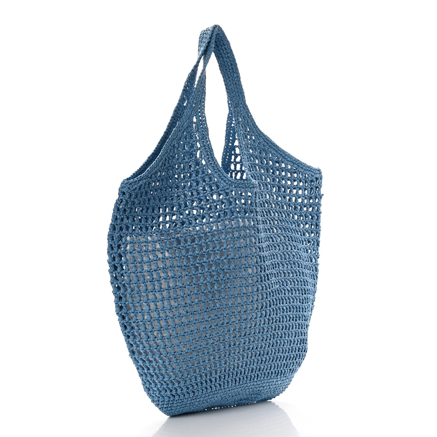 Prada Yarn Raffia Effect Crochet Logo Embroidered Shopping Tote Bag Celeste 3 of 10