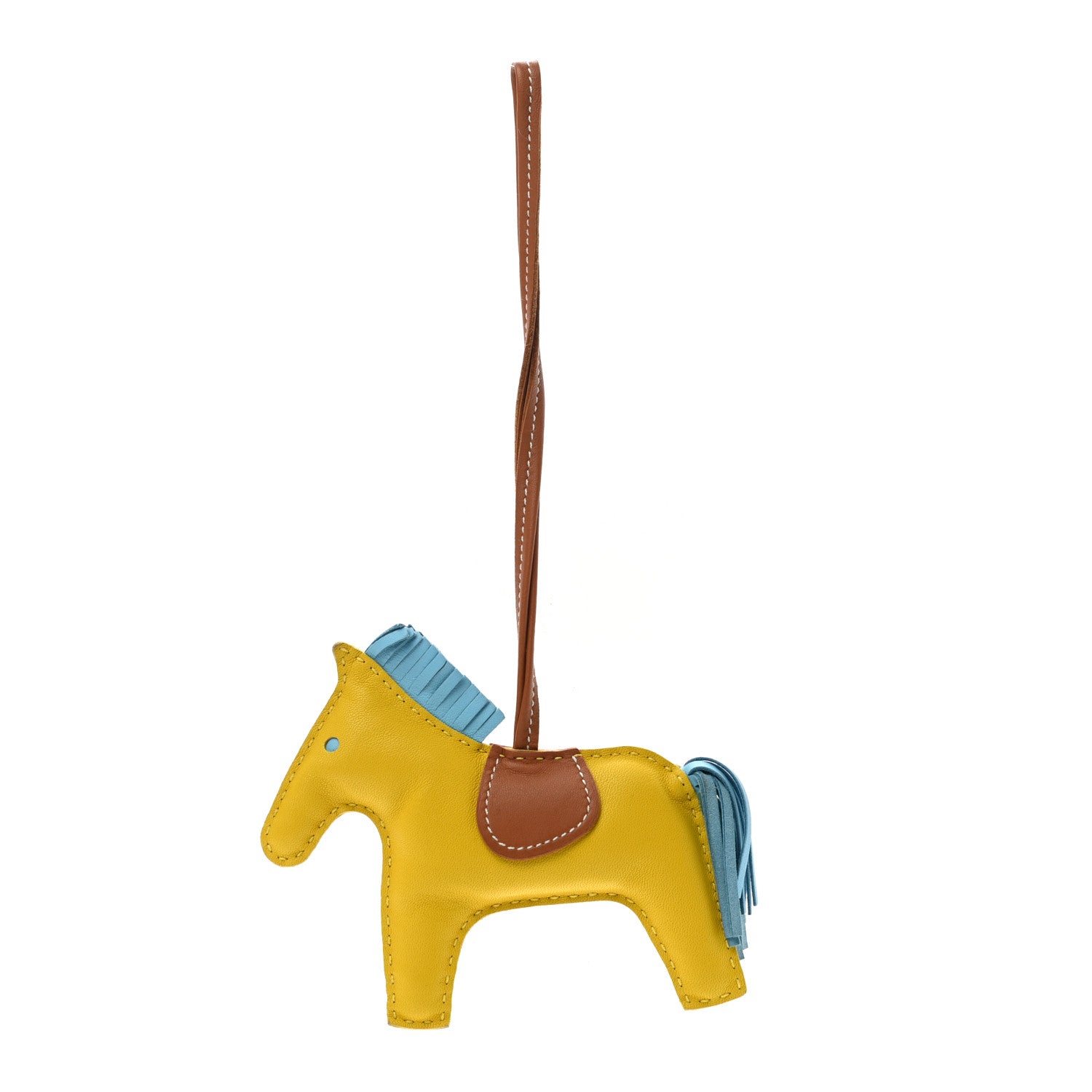 Hermes Milo Lambskin Grigri Rodeo Horse Bag Charm MM Jaune de Naples Celeste Gold 1 of 4