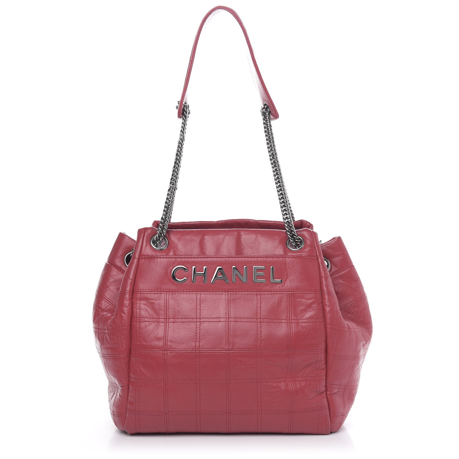 Chanel Lambskin Square Stitched Lax Accordion Shoulder Bag Red 1 of 14