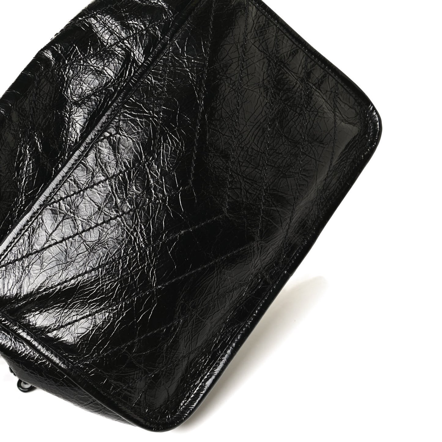 Crinkled Calfskin Matelasse Monogram Medium Niki Chain Satchel Black