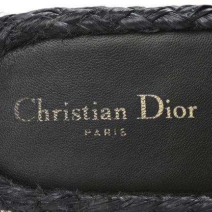 Christian Dior Raffia Embroidered Dway Mules Slide Sandals 37 Black 8 of 10