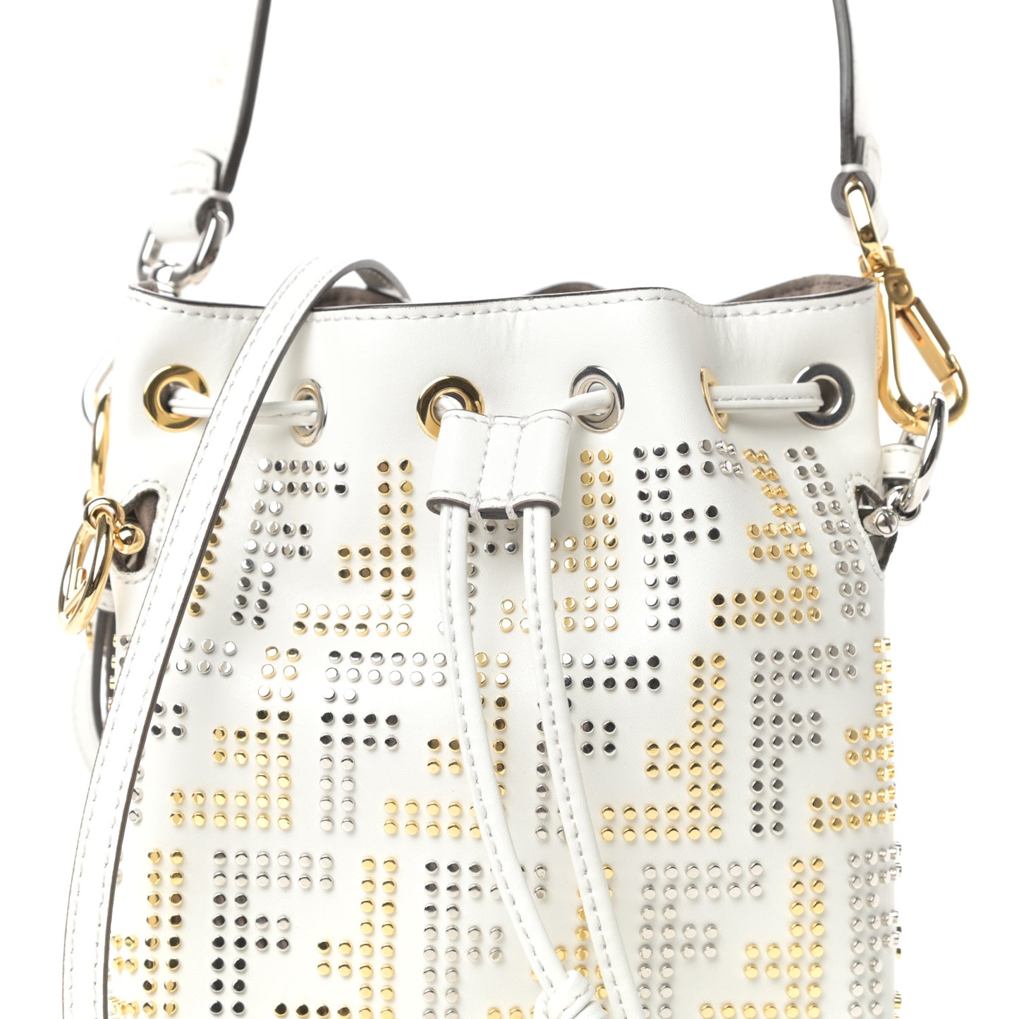 Vitello Liberty F is Fendi FF Studded Mini Mon Tresor Bucket Bag White