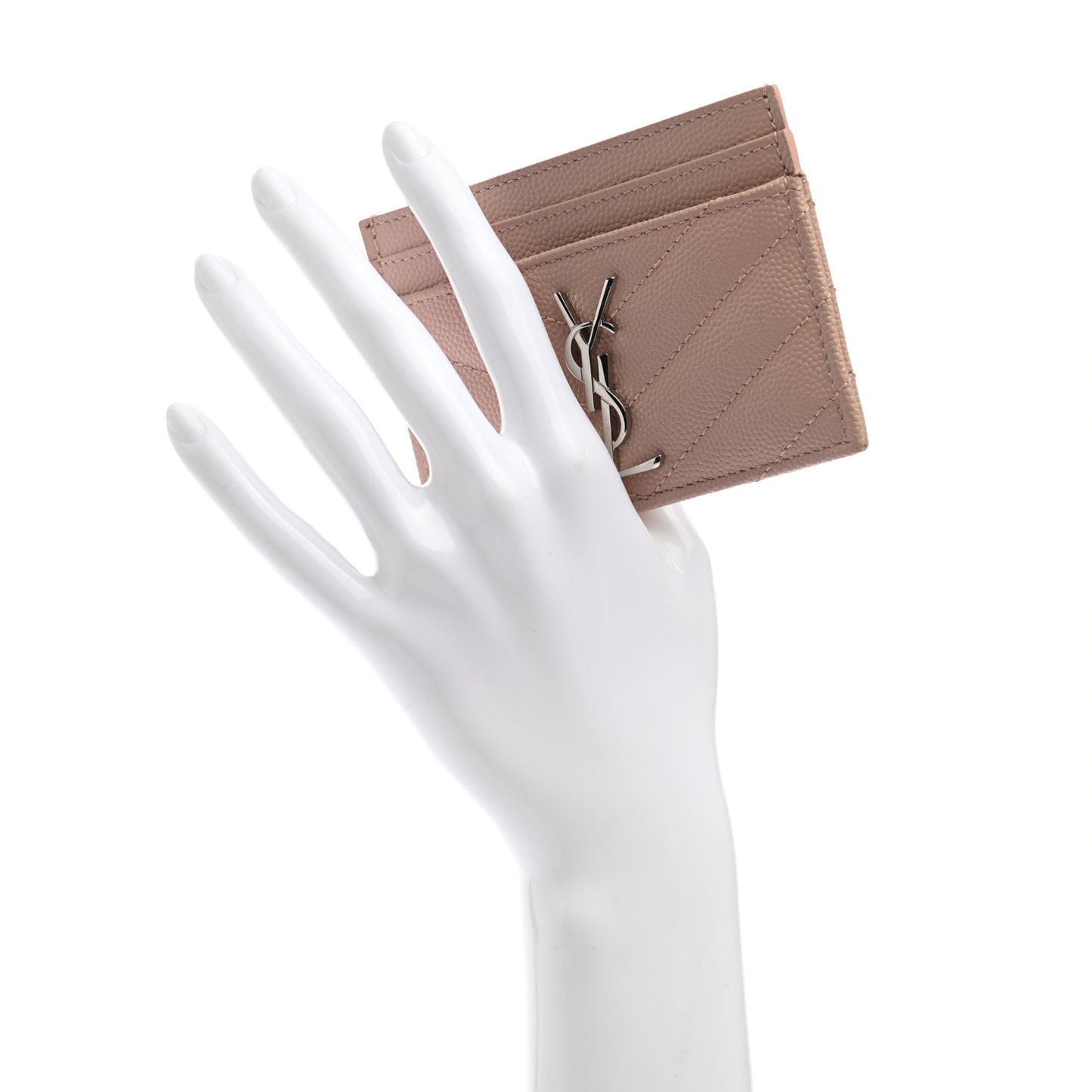 Grain De Poudre Matelasse Chevron Monogram Credit Card Case Pale Pink