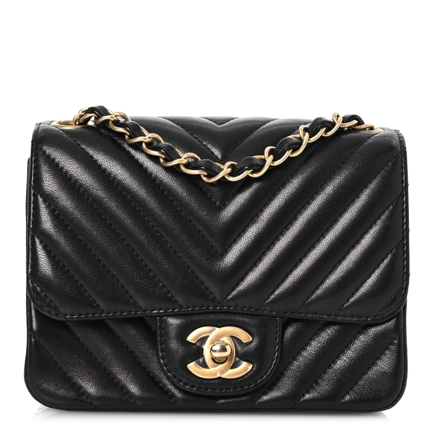 Chanel Lambskin Chevron Quilted Mini Square Flap Black 1 of 13