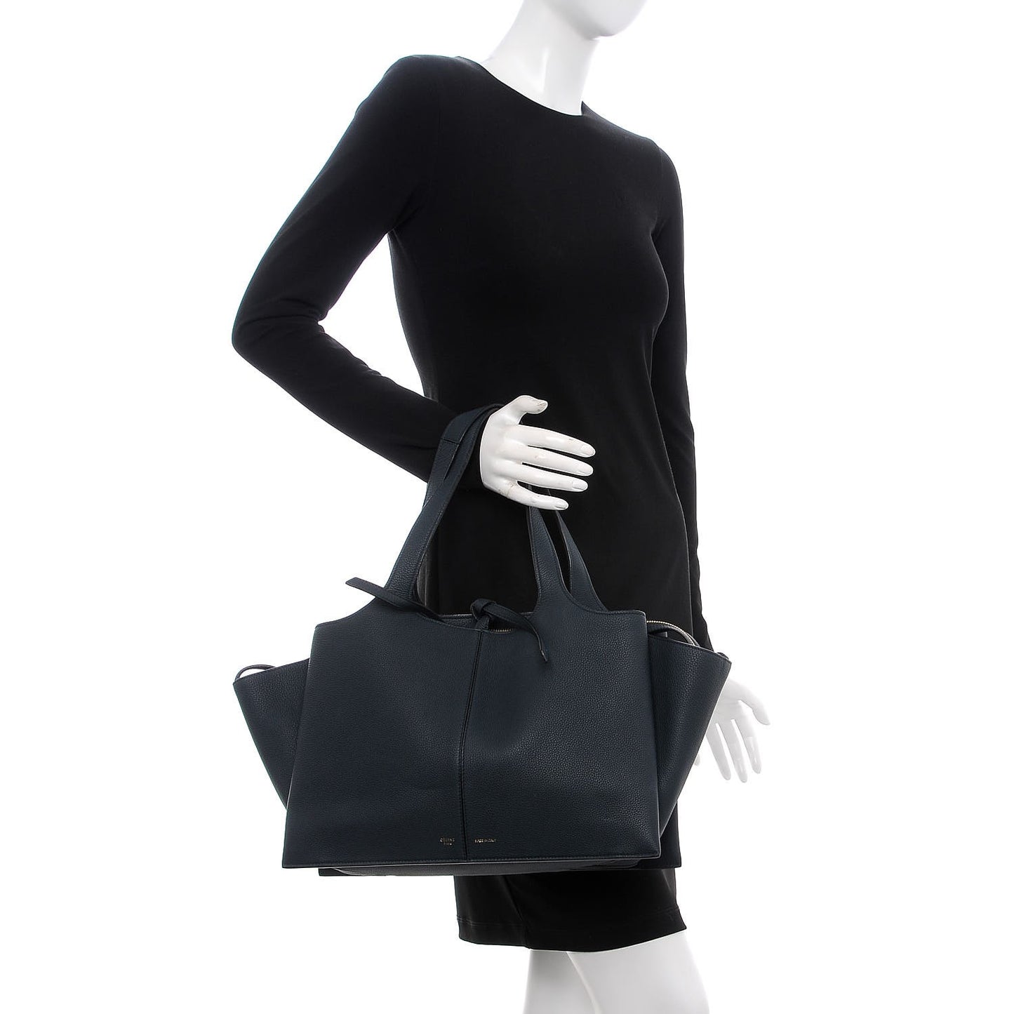 Baby Grained Calfskin Medium Tri-Fold Bag Dark Sea
