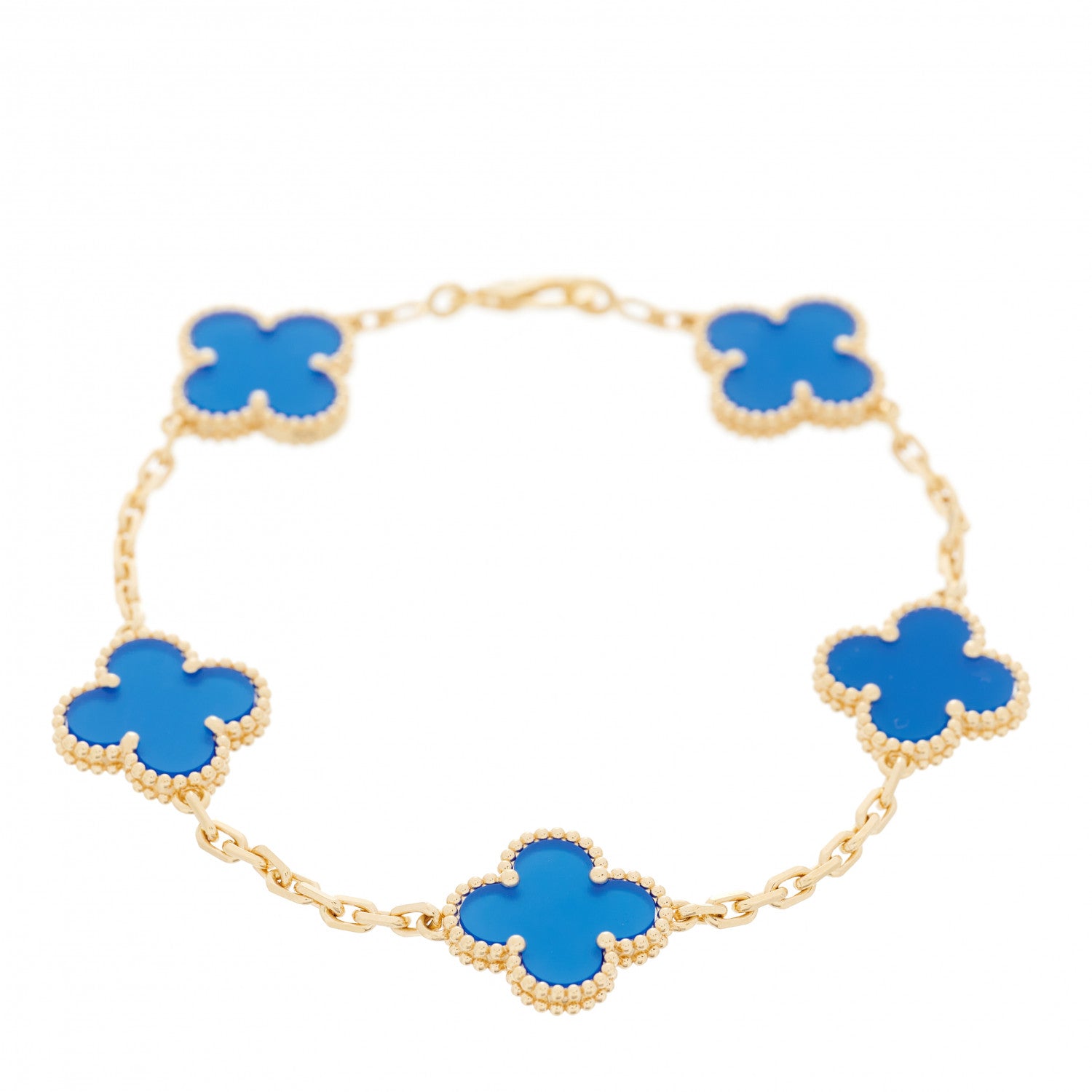 Van Cleef & Arpels 18K Yellow Gold Blue Agate 5 Motifs Vintage Alhambra Bracelet 1 of 6