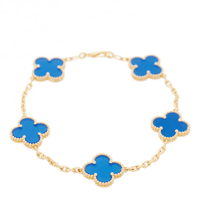 Van Cleef & Arpels 18K Yellow Gold Blue Agate 5 Motifs Vintage Alhambra Bracelet 1 of 6