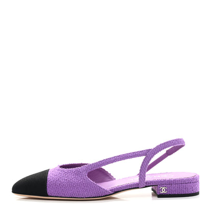 Chanel Fabric Cap Toe CC Slingback Flats 39.5 Purple 1 of 9