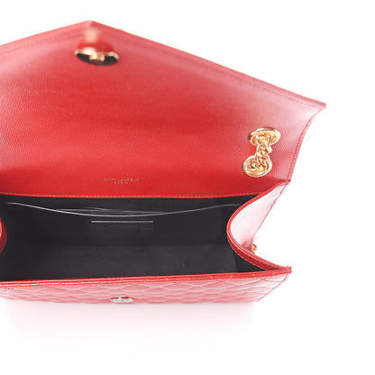 Saint Laurent Grain De Poudre Textured Mixed Matelasse Triquilt Medium Monogram Satchel New Red 4 of 8