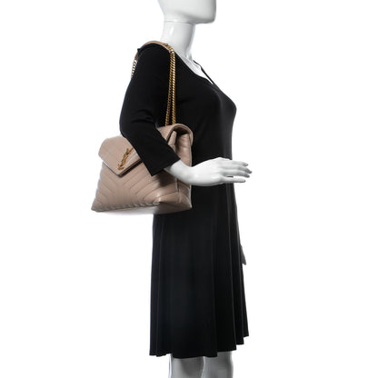 Saint Laurent Calfskin Y Quilted Monogram Medium Loulou Chain Satchel Light Natural 3 of 8